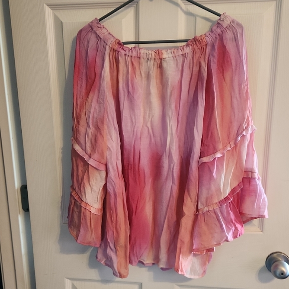 Zac & Rachel Pink Bell Sleeve Ruffled Blouse - Picture 3 of 4